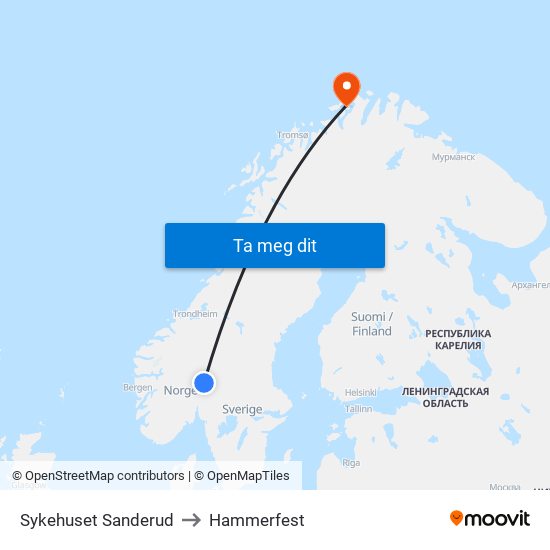 Sykehuset Sanderud to Hammerfest map