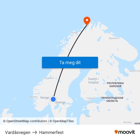 Vardåsvegen to Hammerfest map