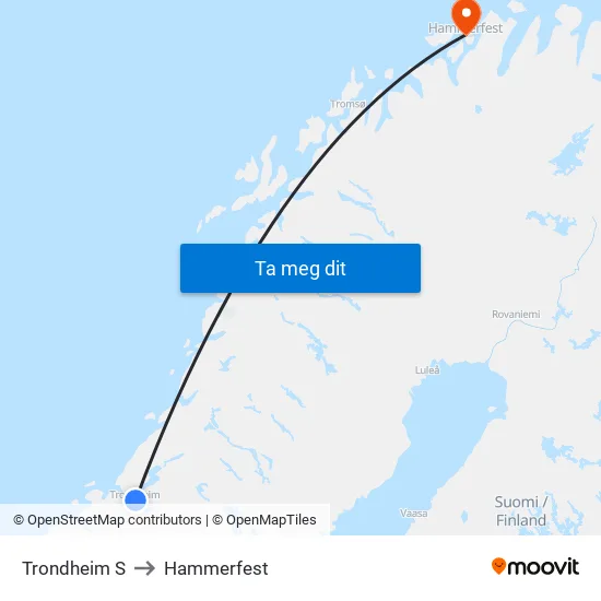 Trondheim S to Hammerfest map