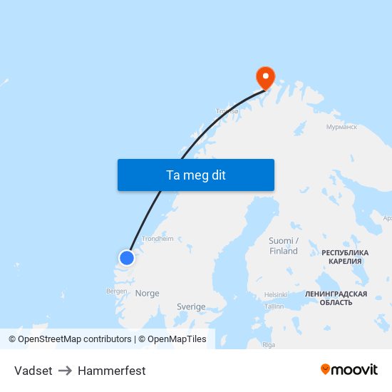 Vadset to Hammerfest map