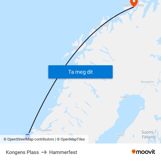 Kongens Plass to Hammerfest map