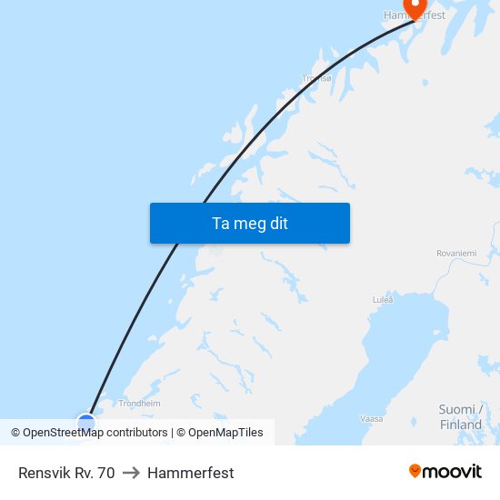 Rensvik Rv. 70 to Hammerfest map