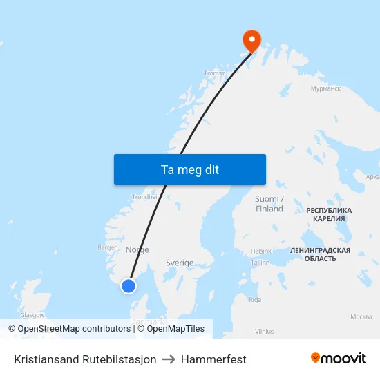 Kristiansand Rutebilstasjon to Hammerfest map