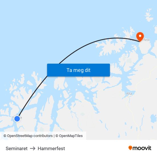 Seminaret to Hammerfest map