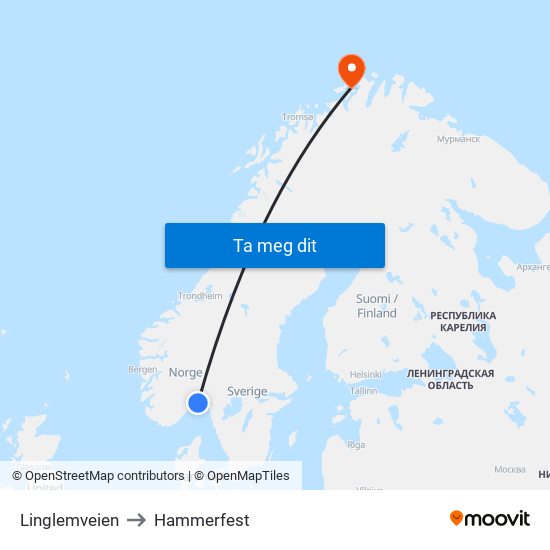 Linglemveien to Hammerfest map