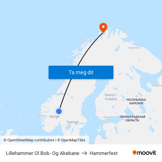 Lillehammer Ol Bob- Og Akebane to Hammerfest map