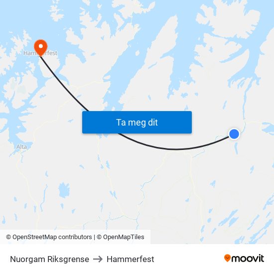 Nuorgam Riksgrense to Hammerfest map