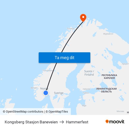Kongsberg Stasjon Baneveien to Hammerfest map