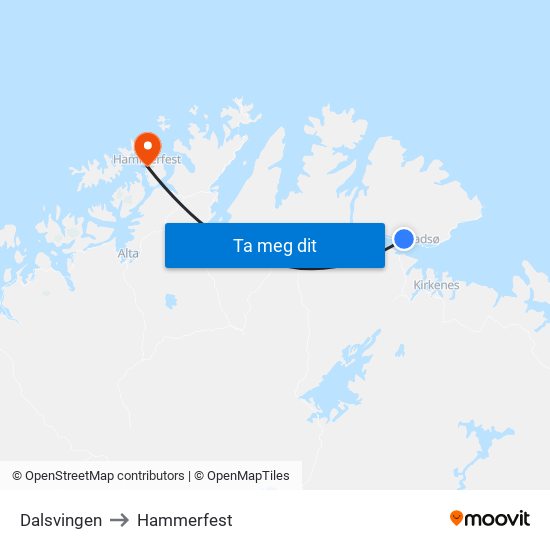Dalsvingen to Hammerfest map