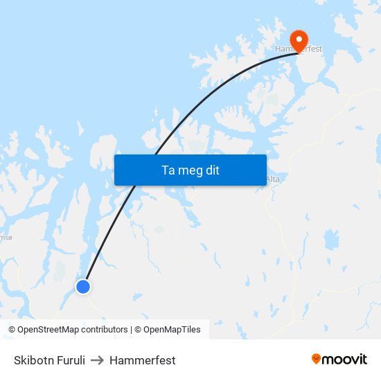 Skibotn Furuli to Hammerfest map