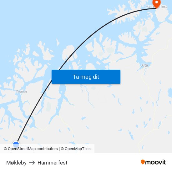 Møkleby to Hammerfest map