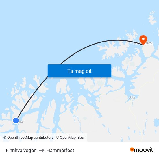 Finnhvalvegen to Hammerfest map