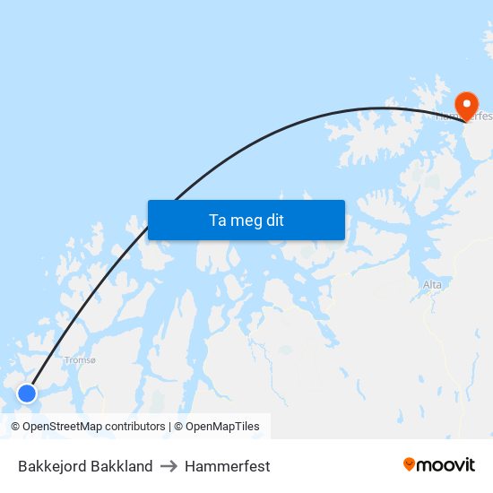 Bakkejord Bakkland to Hammerfest map