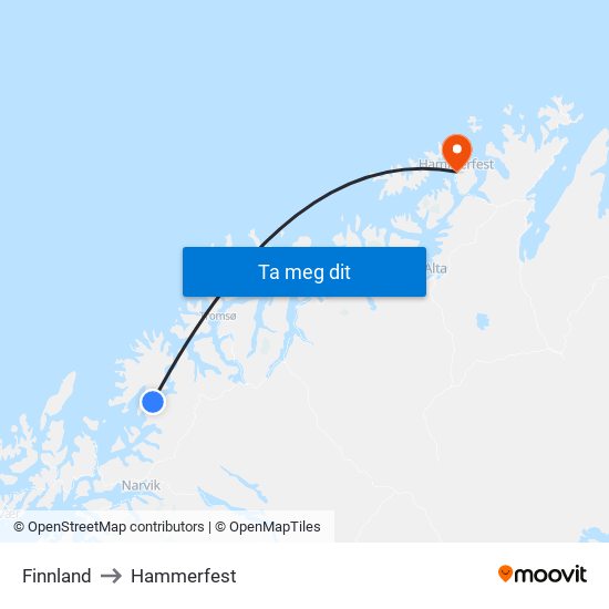 Finnland to Hammerfest map