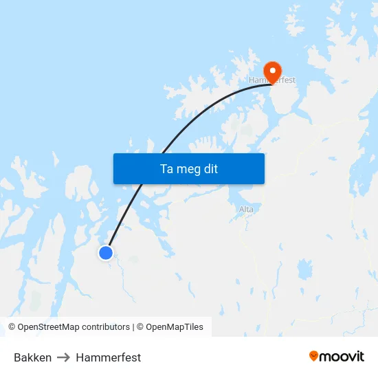Bakken to Hammerfest map