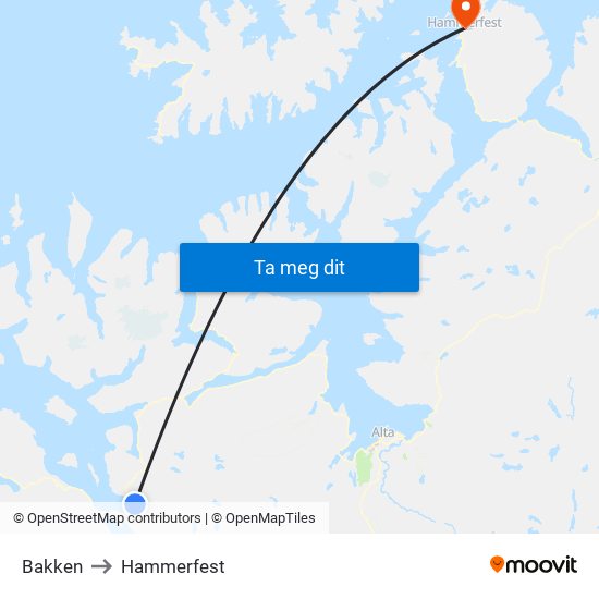 Bakken to Hammerfest map