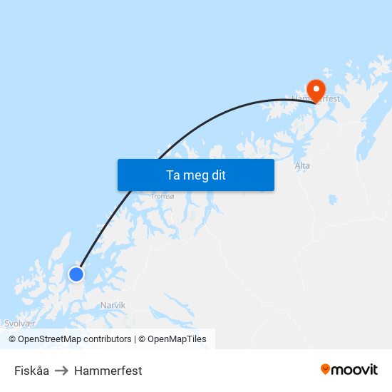 Fiskåa to Hammerfest map