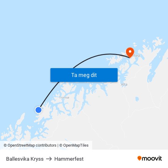 Ballesvika Kryss to Hammerfest map