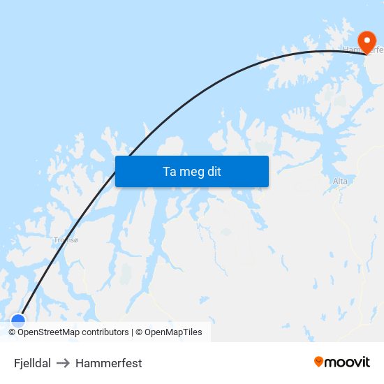 Fjelldal to Hammerfest map