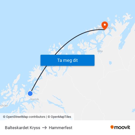 Balteskardet Kryss to Hammerfest map