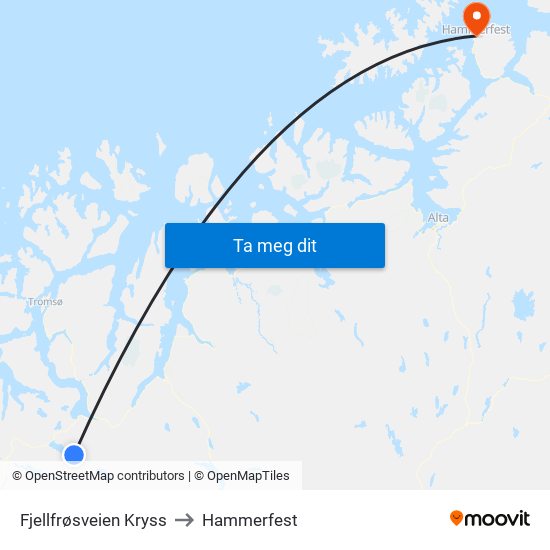 Fjellfrøsveien Kryss to Hammerfest map