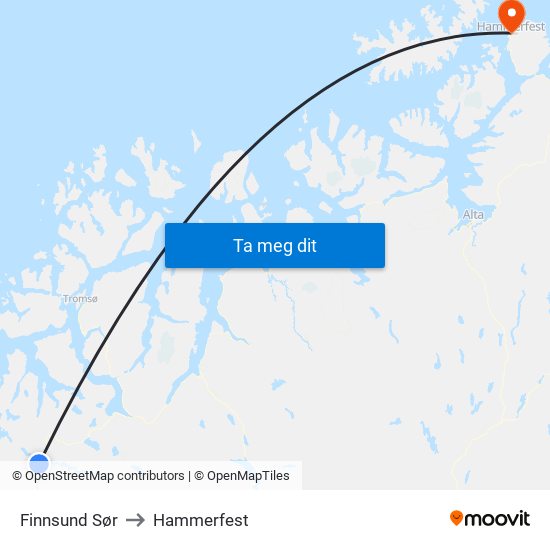 Finnsund Sør to Hammerfest map