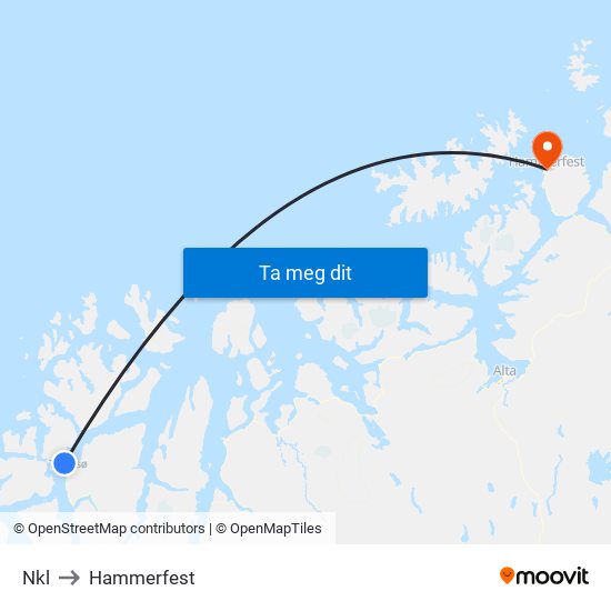 Nkl to Hammerfest map