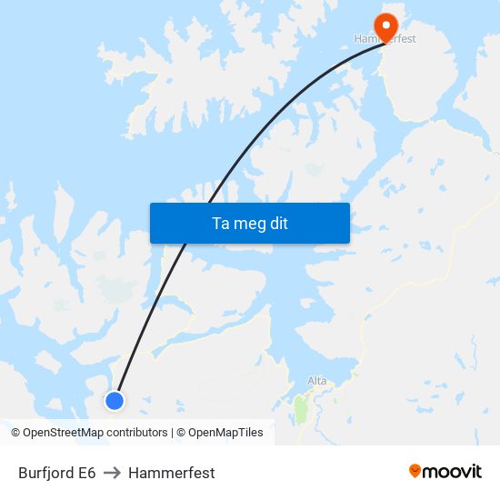 Burfjord E6 to Hammerfest map