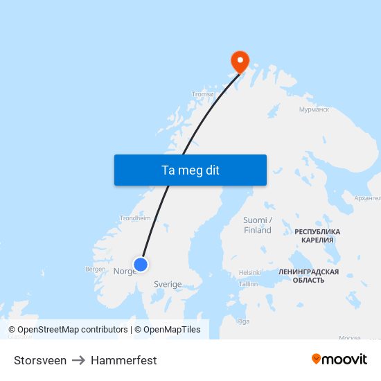 Storsveen to Hammerfest map