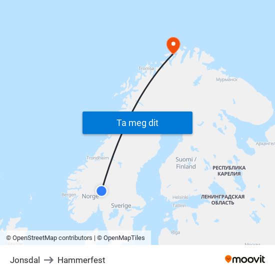 Jonsdal to Hammerfest map