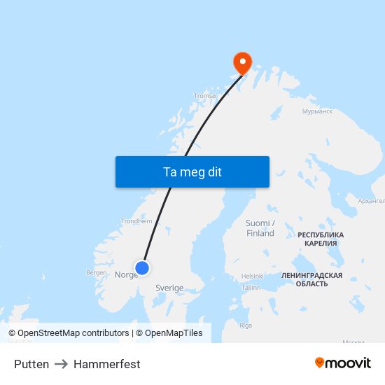 Putten to Hammerfest map