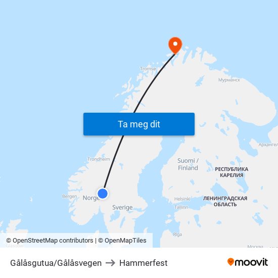 Gålåsgutua/Gålåsvegen to Hammerfest map