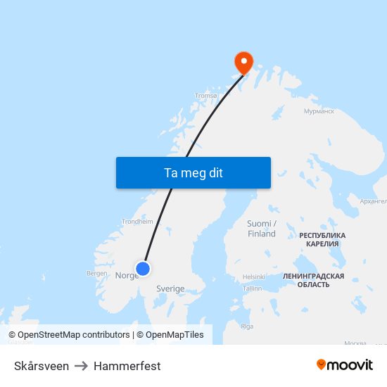 Skårsveen to Hammerfest map