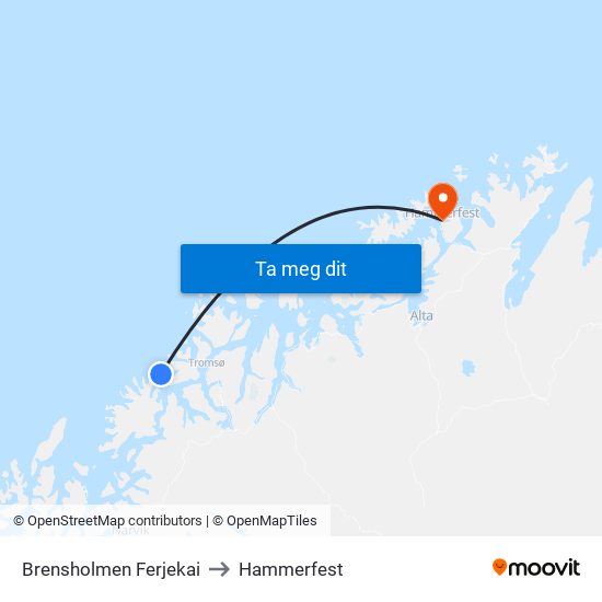 Brensholmen Ferjekai to Hammerfest map