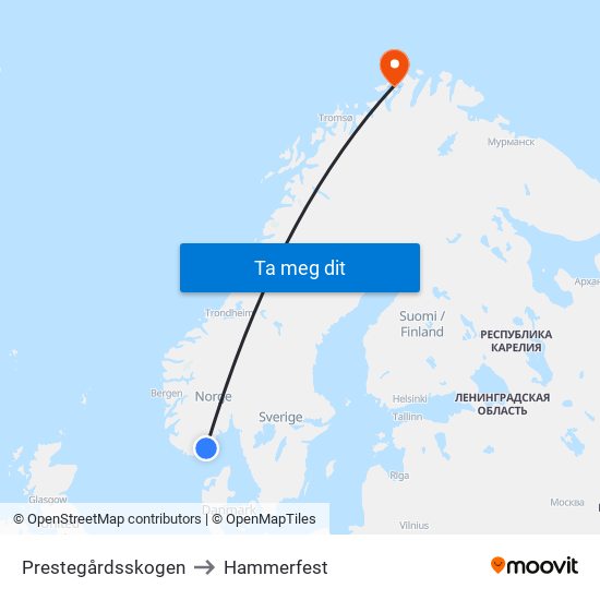 Prestegårdsskogen to Hammerfest map