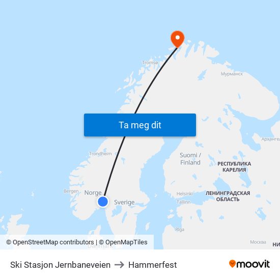 Ski Stasjon Jernbaneveien to Hammerfest map