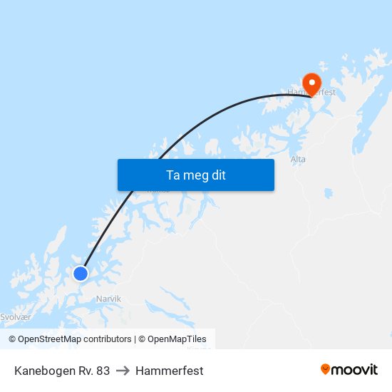 Kanebogen Rv. 83 to Hammerfest map