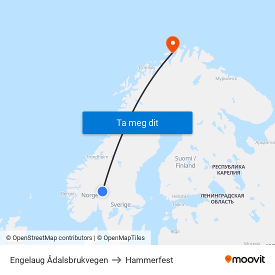 Engelaug Ådalsbrukvegen to Hammerfest map