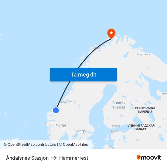 Åndalsnes Stasjon to Hammerfest map