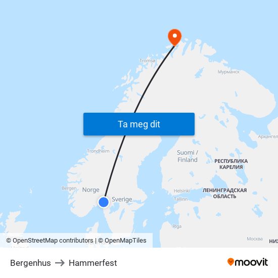Bergenhus to Hammerfest map
