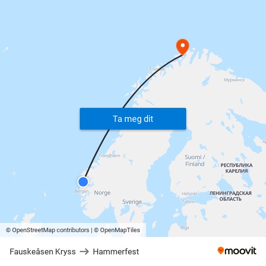 Fauskeåsen Kryss to Hammerfest map