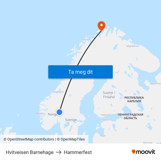 Hvitveisen Barnehage to Hammerfest map