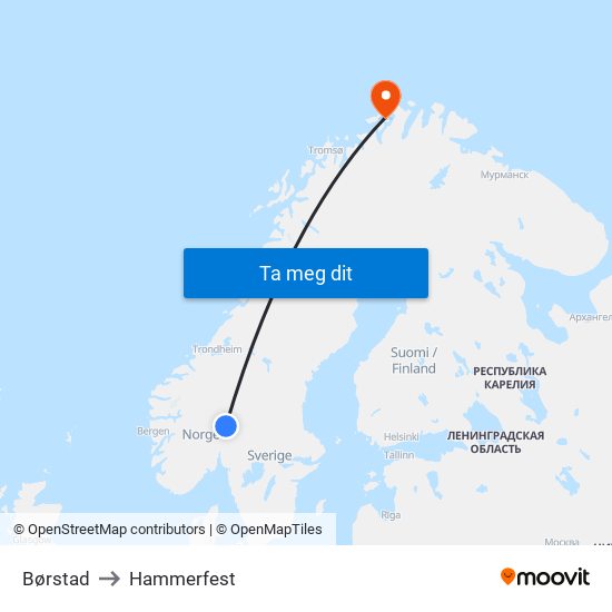 Børstad to Hammerfest map