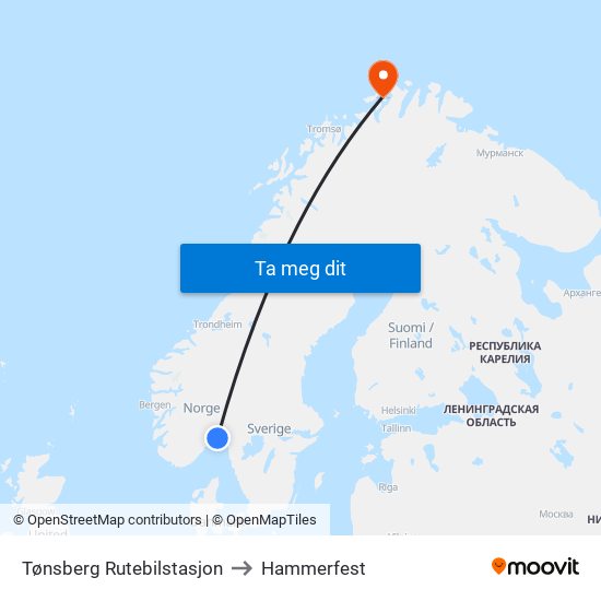 Tønsberg Rutebilstasjon to Hammerfest map