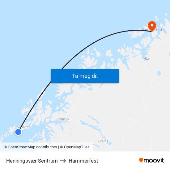 Henningsvær Sentrum to Hammerfest map