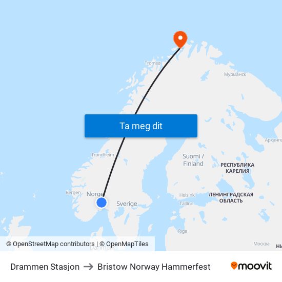 Drammen Stasjon to Bristow Norway Hammerfest map