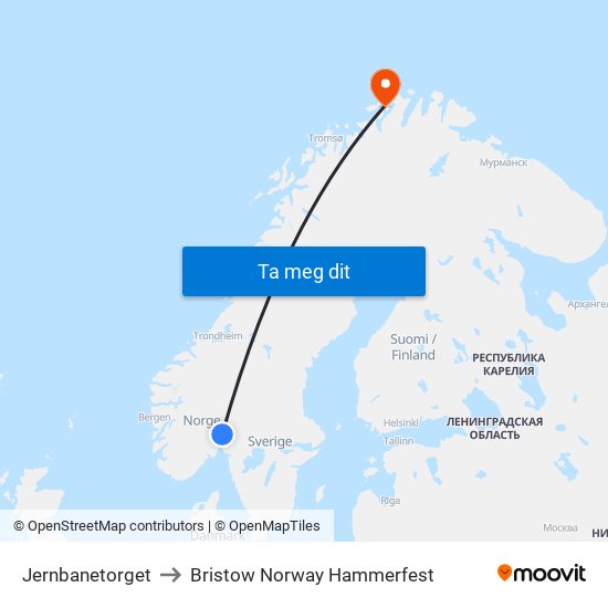 Jernbanetorget to Bristow Norway Hammerfest map