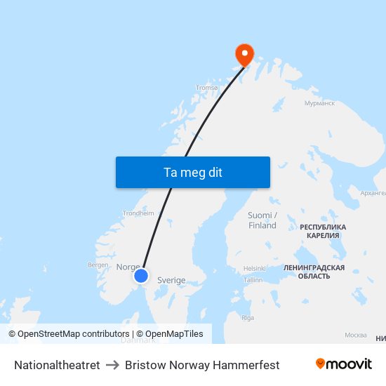 Nationaltheatret to Bristow Norway Hammerfest map