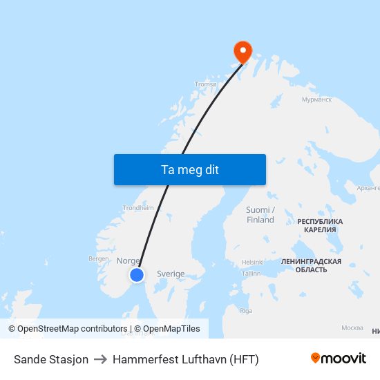 Sande Stasjon to Hammerfest Lufthavn (HFT) map