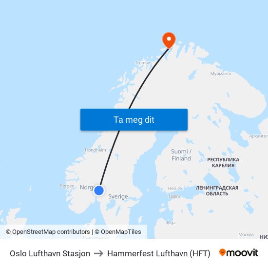Oslo Lufthavn Stasjon to Hammerfest Lufthavn (HFT) map